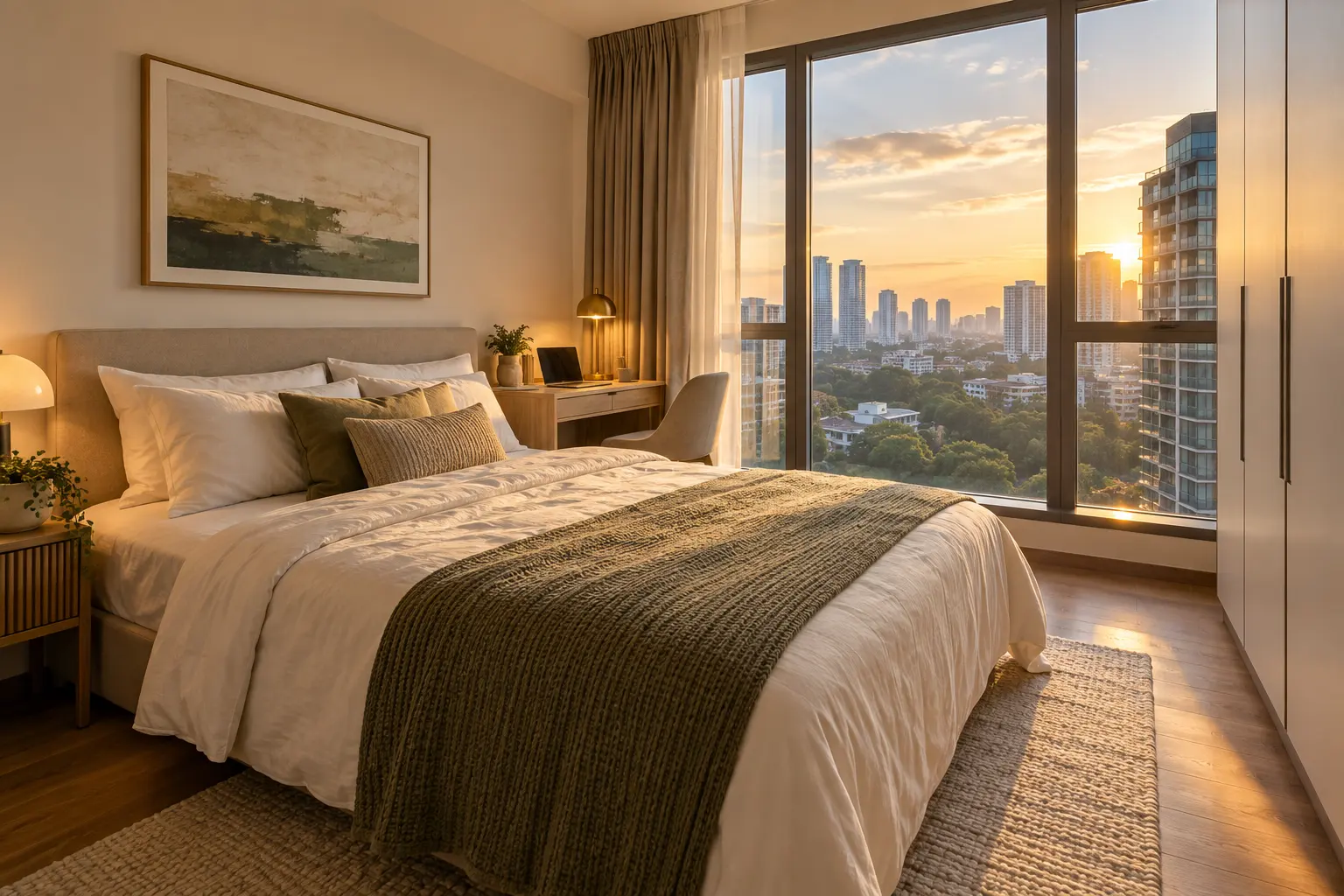 A furnished bedroom in a Singapore apartment, ready to rent out to a tenant